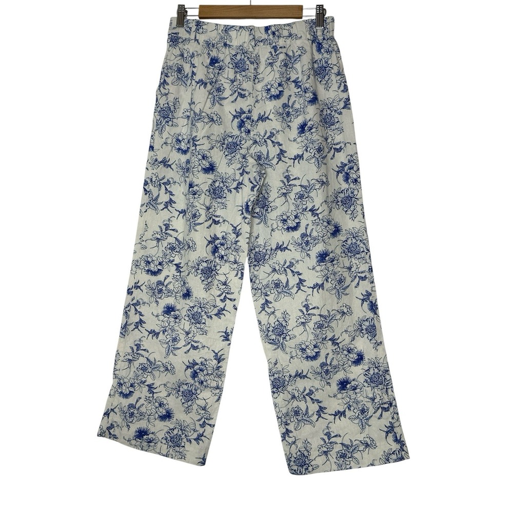 Jason Wu Wide Leg Pants Womens Size 2 Vienna Porcelain Print Linen Blend‎ Blue - Picture 2 of 8